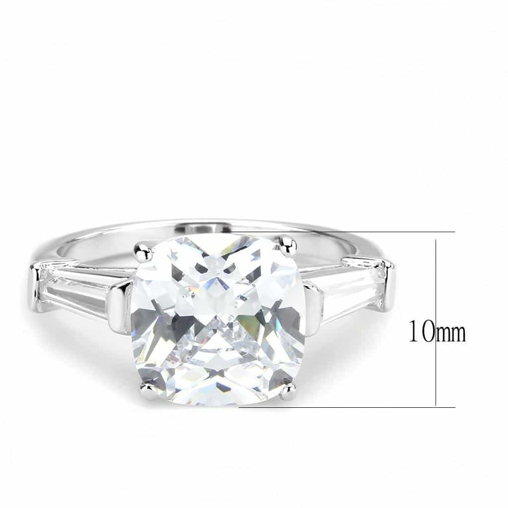 Brass CZ Cushion Solitaire Baguette Accent Ring view 2