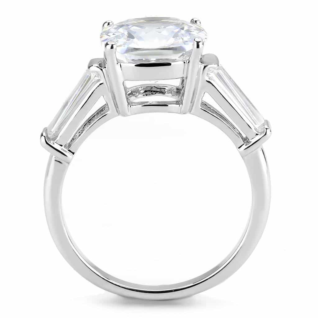 Brass CZ Cushion Solitaire Baguette Accent Ring view 3