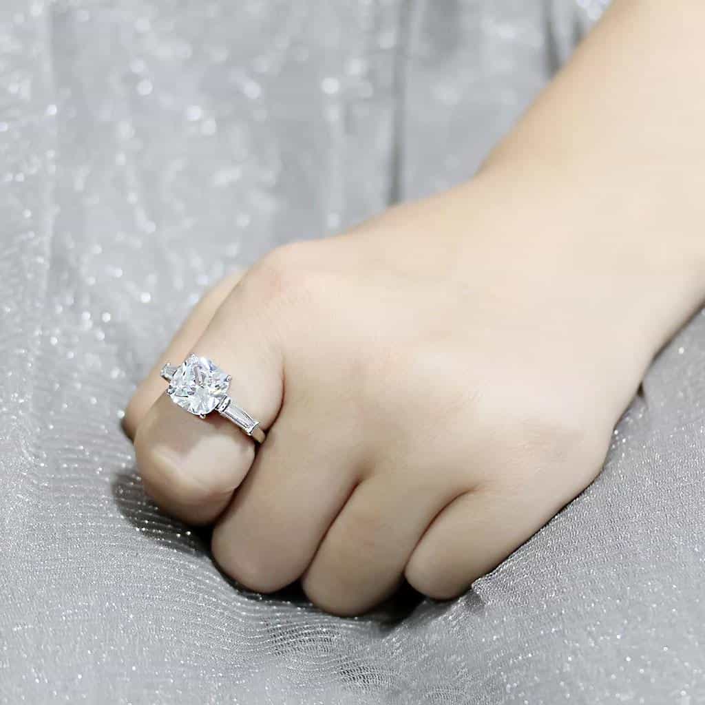 Brass CZ Cushion Solitaire Baguette Accent Ring view 10