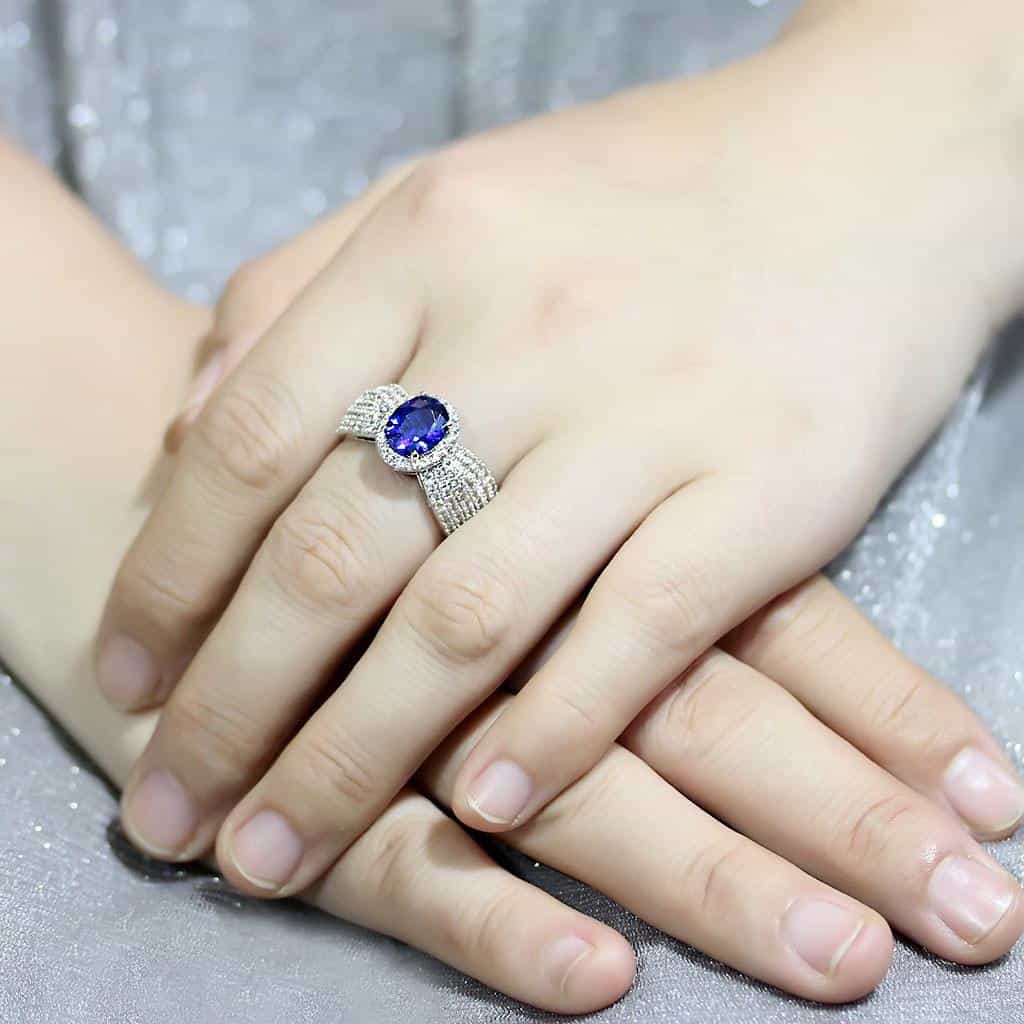 Brass Sapphire Oval Pavé Wide Dome Ring | The Stainless Jewelry view 5