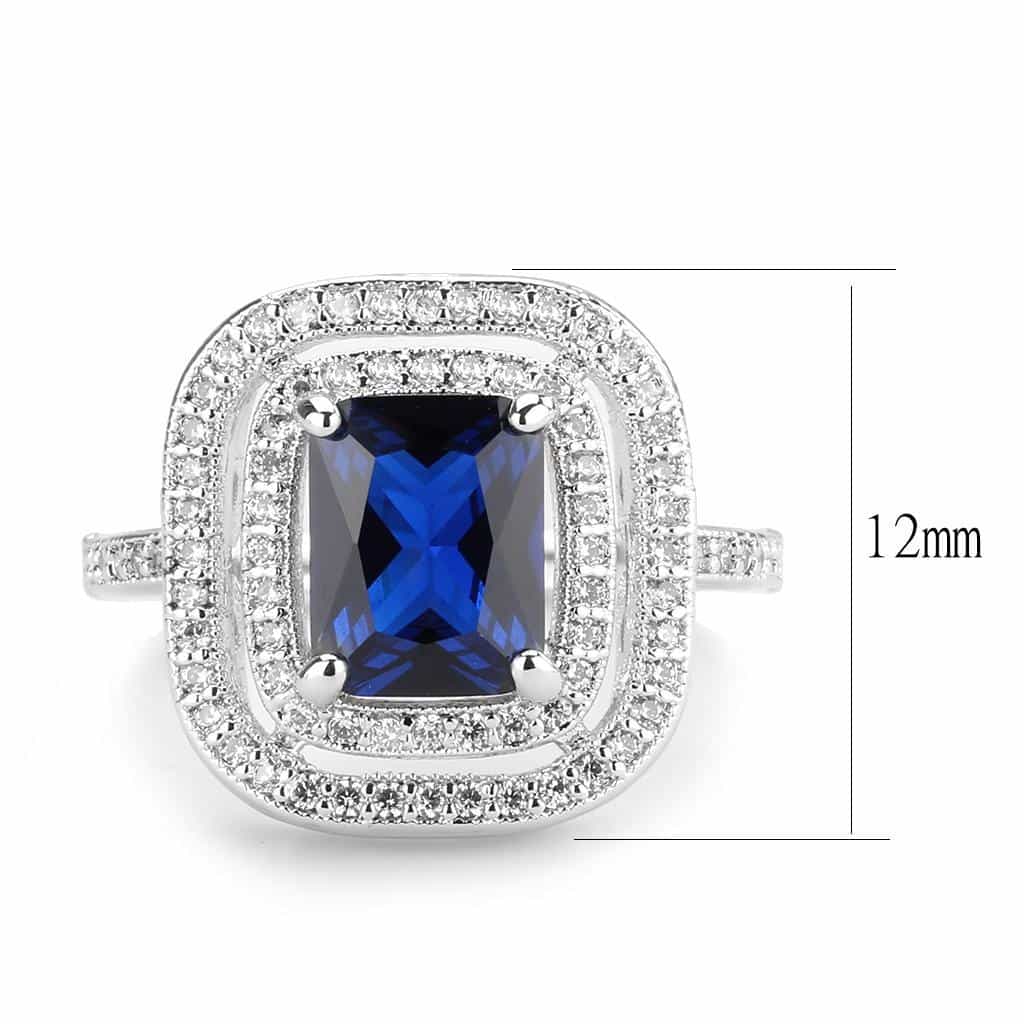 Brass Sapphire Princess-Cut Double Halo Ring view 2