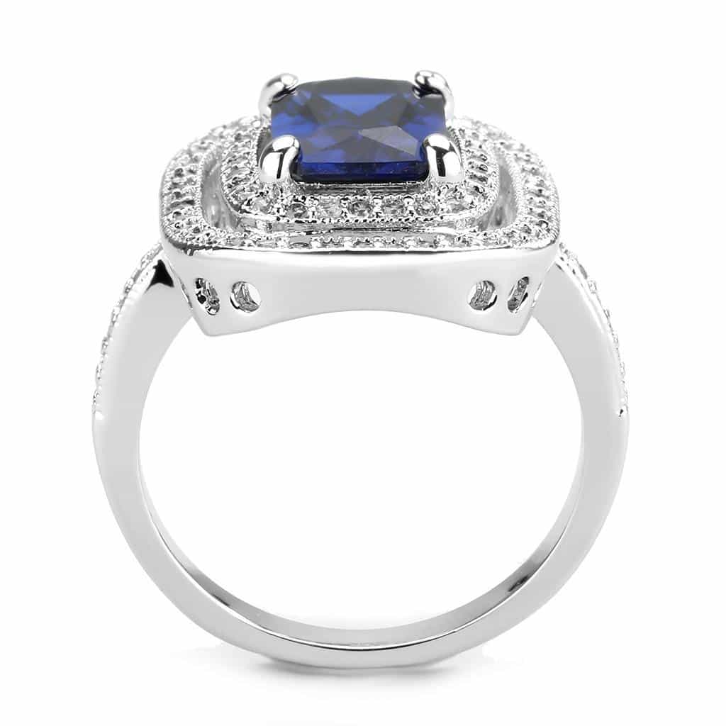 Brass Sapphire Princess-Cut Double Halo Ring view 3