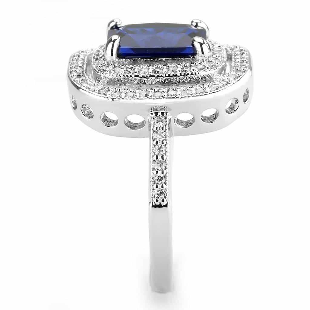 Brass Sapphire Princess-Cut Double Halo Ring view 9