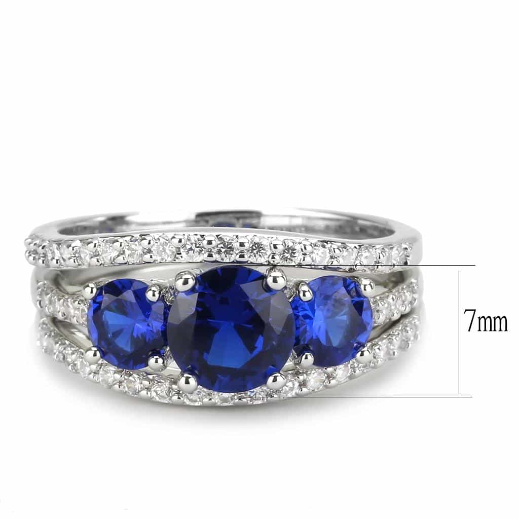 Brass Sapphire Round Three-Stone Pavé Ring view 7