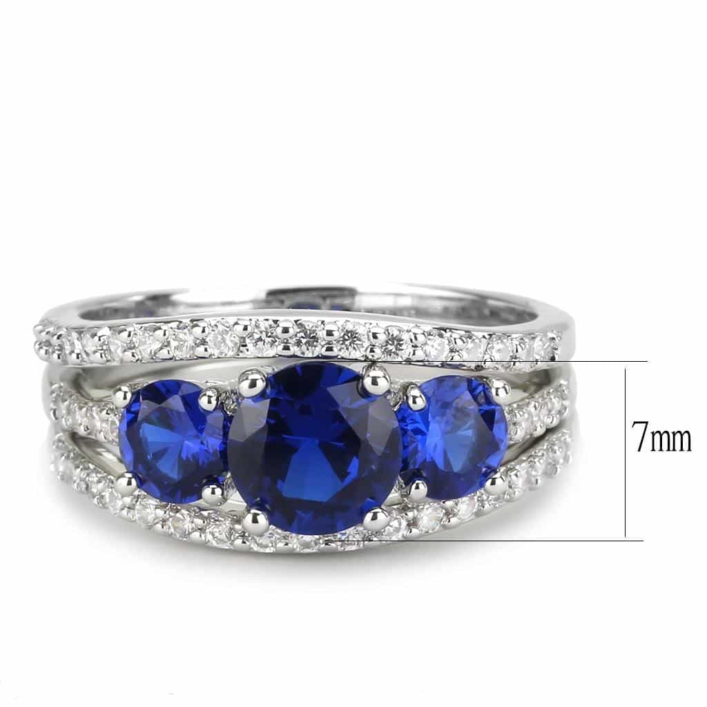 Brass Sapphire Round Three-Stone Pavé Ring view 2