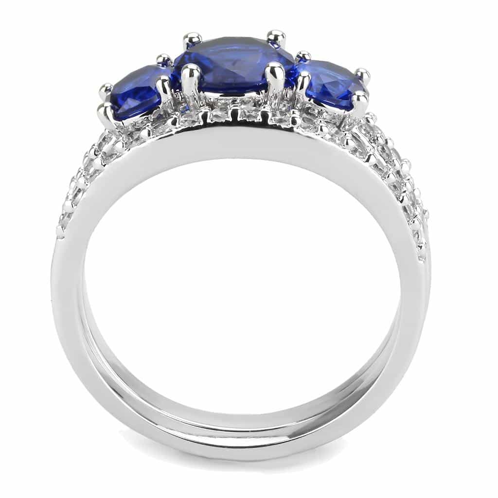 Brass Sapphire Round Three-Stone Pavé Ring view 8
