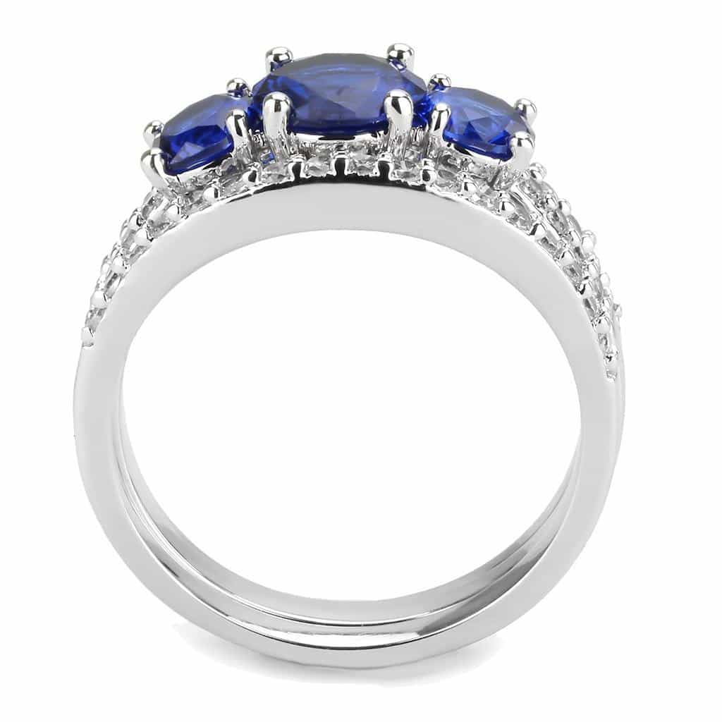 Brass Sapphire Round Three-Stone Pavé Ring view 3