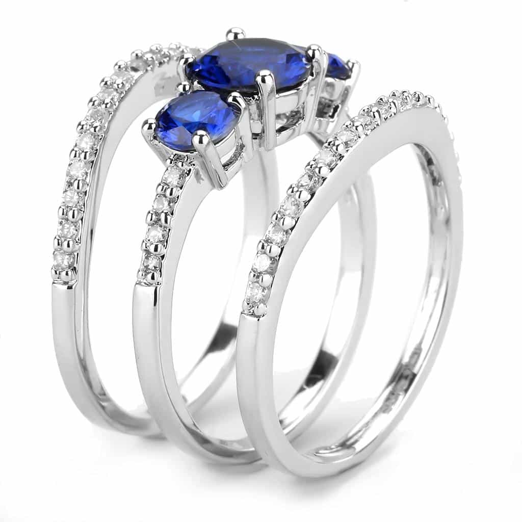 Brass Sapphire Round Three-Stone Pavé Ring view 9