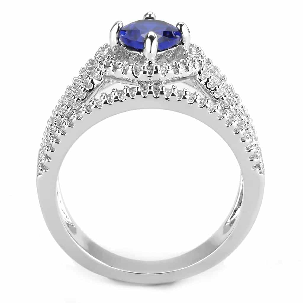 Brass Sapphire Round Halo Split Shank Ring view 8