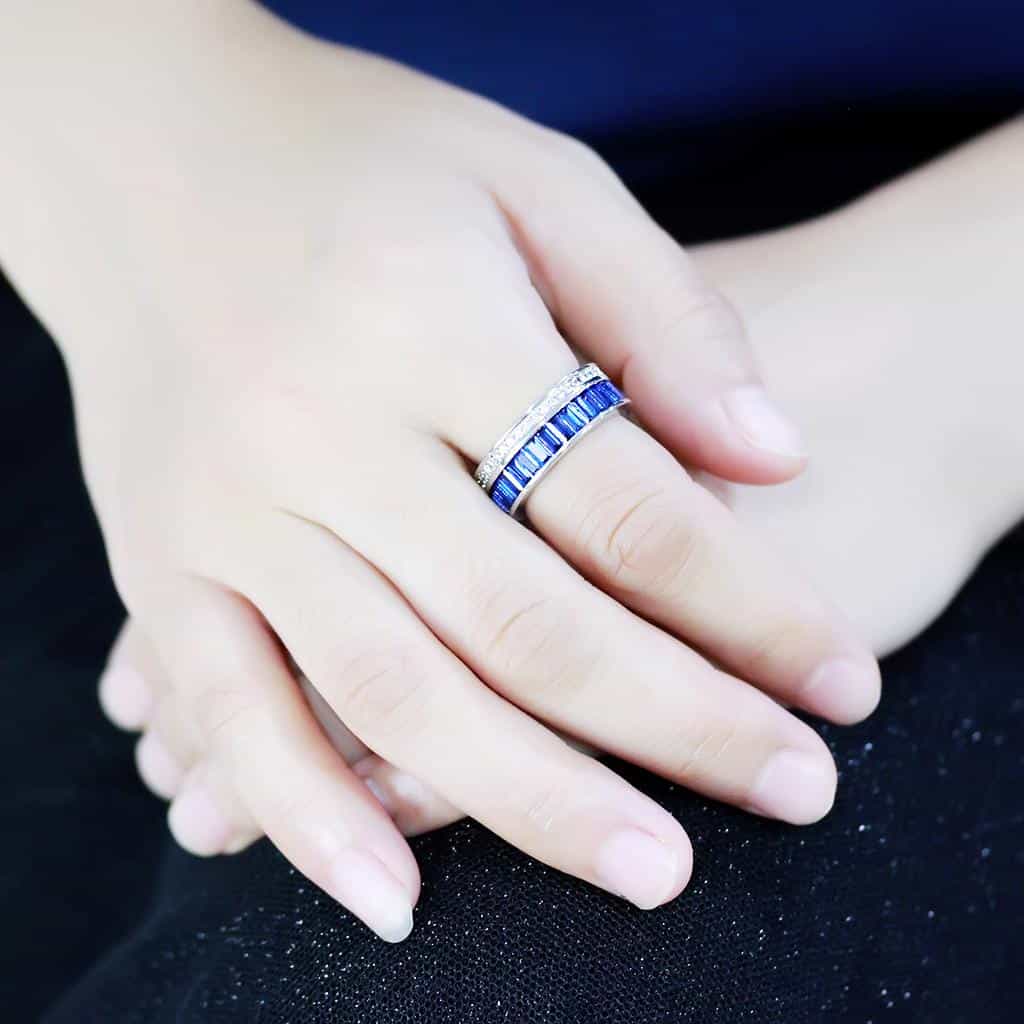 Brass Sapphire Baguette CZ Full Eternity Ring view 10