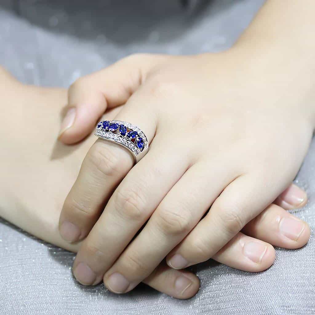 Brass Sapphire Oval Marquise Cluster Channel Ring view 10