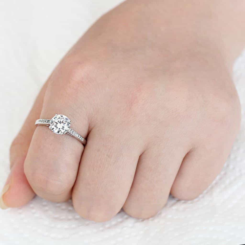 Brass CZ Round Solitaire Pavé Band Ring 3W1573 view 2