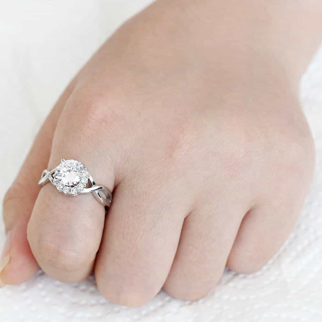 Brass CZ Round Solitaire Twist Bypass Ring 3W1575 view 2