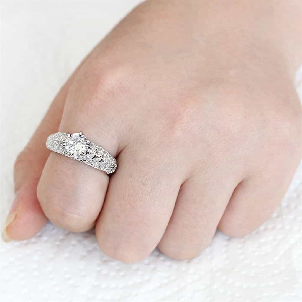 Brass CZ Round Solitaire Filigree Pavé Wide Ring view 7