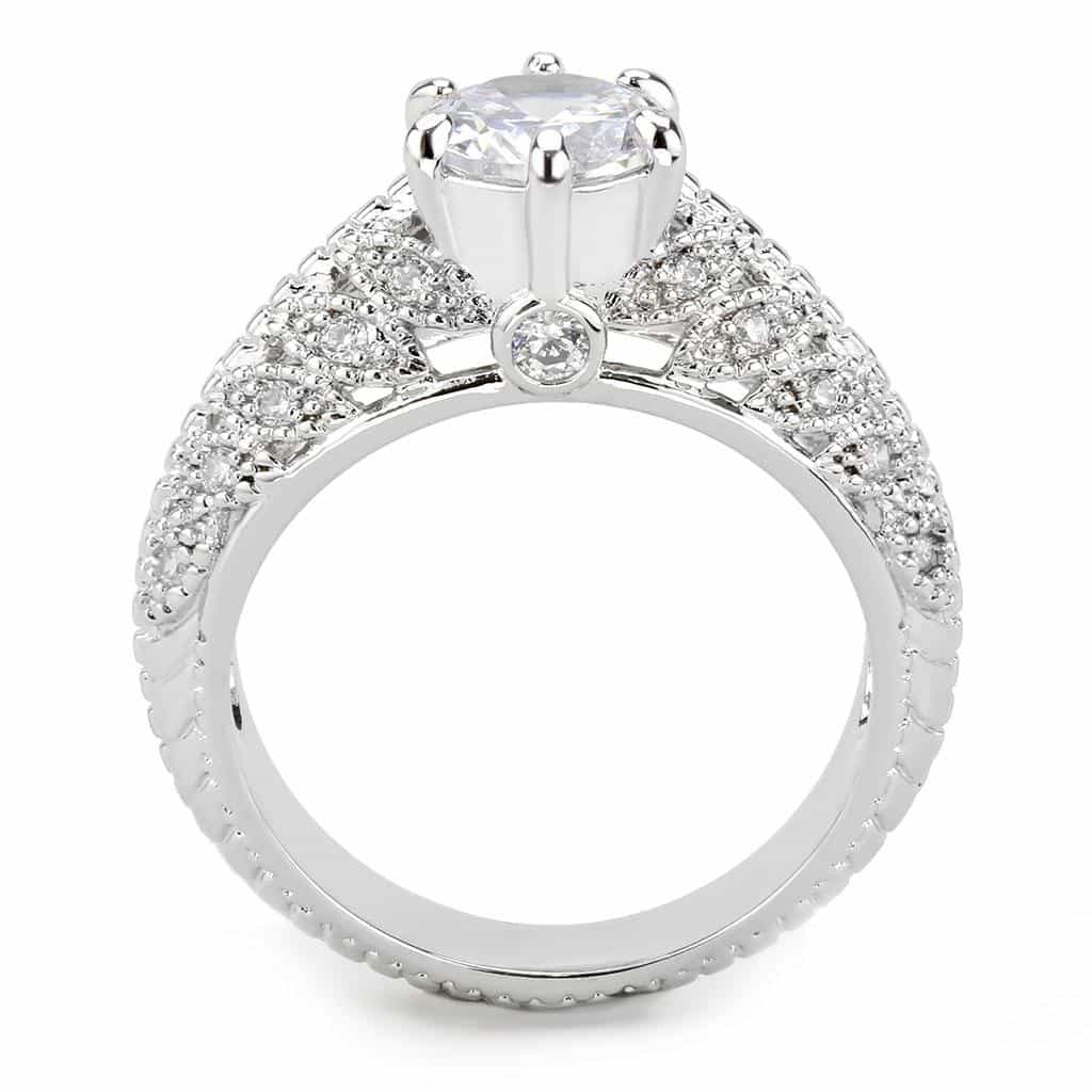 Brass CZ Round Solitaire Filigree Pavé Wide Ring view 9