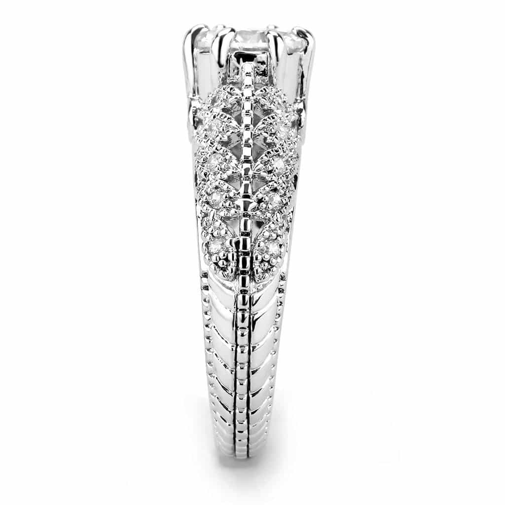 Brass CZ Round Solitaire Filigree Pavé Wide Ring view 10