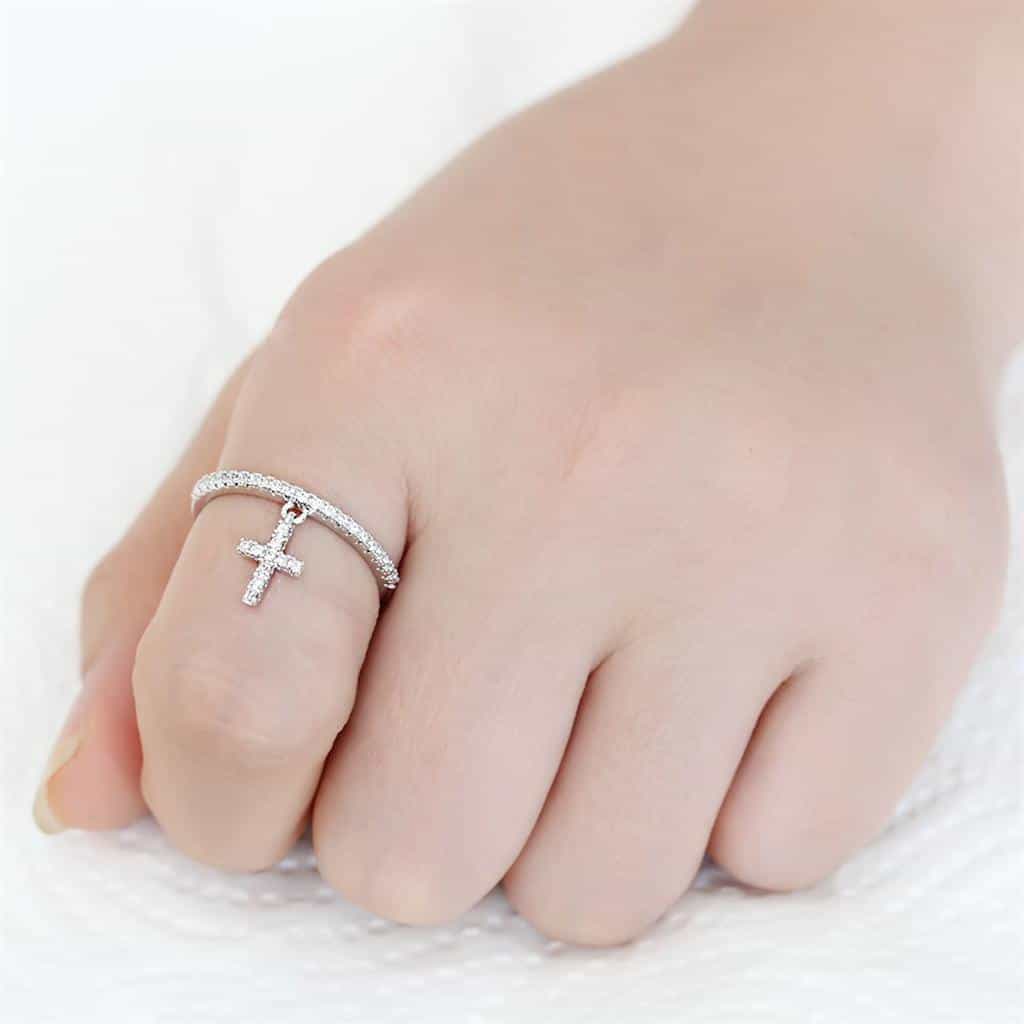 Brass CZ Cross Charm Pavé Band Ring | The Stainless Jewelry view 7