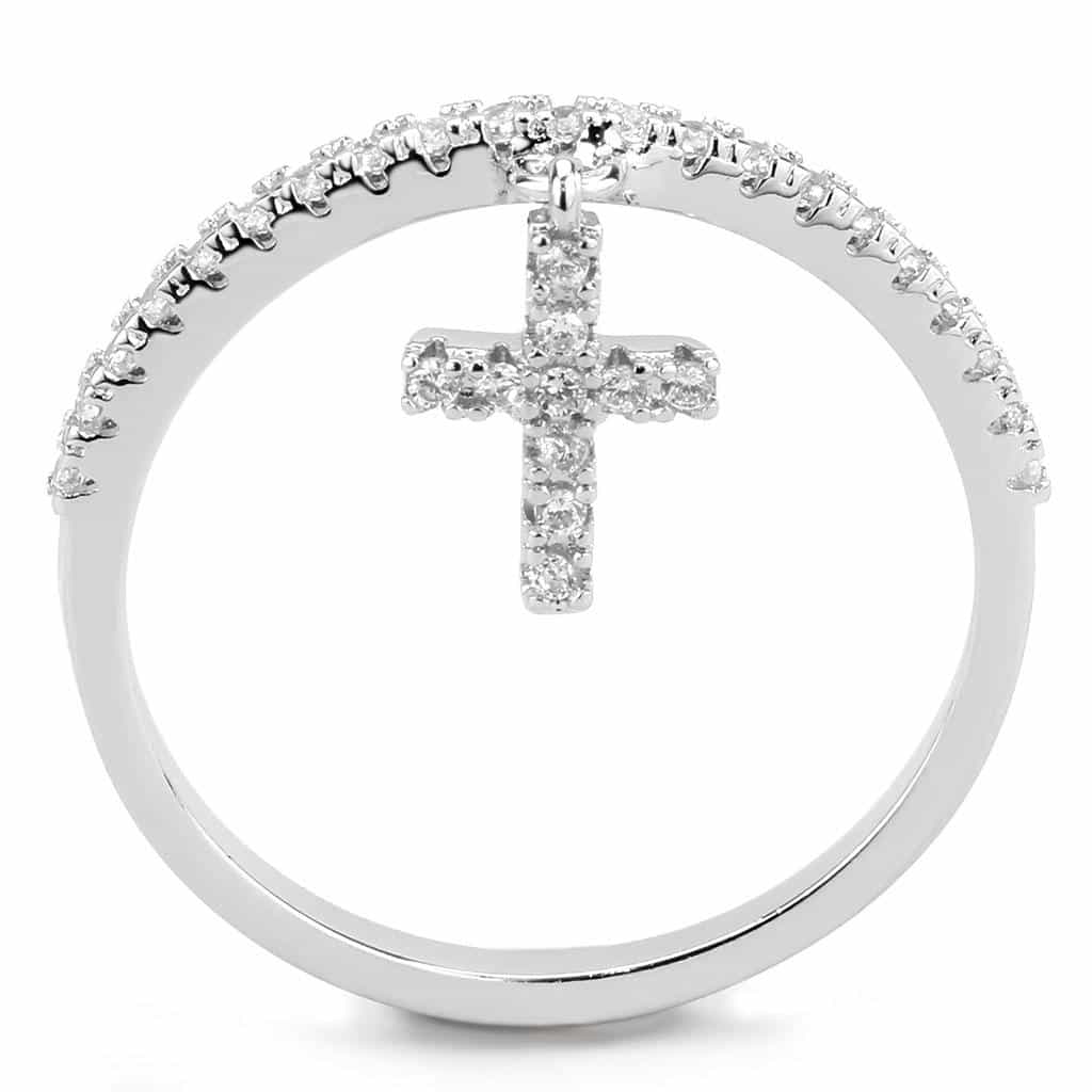 Brass CZ Cross Charm Pavé Band Ring | The Stainless Jewelry view 9