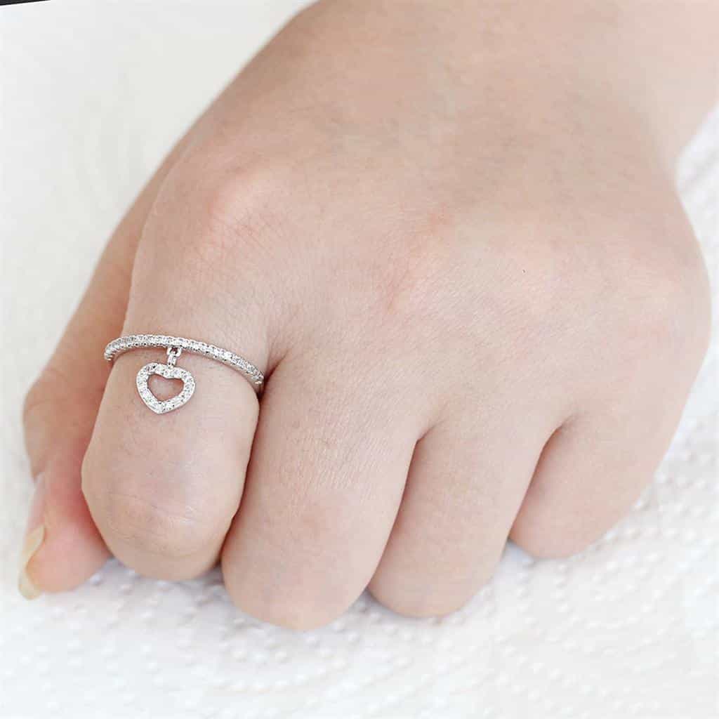 Brass CZ Open Heart Charm Pavé Band Ring | The Stainless Jewelry view 2