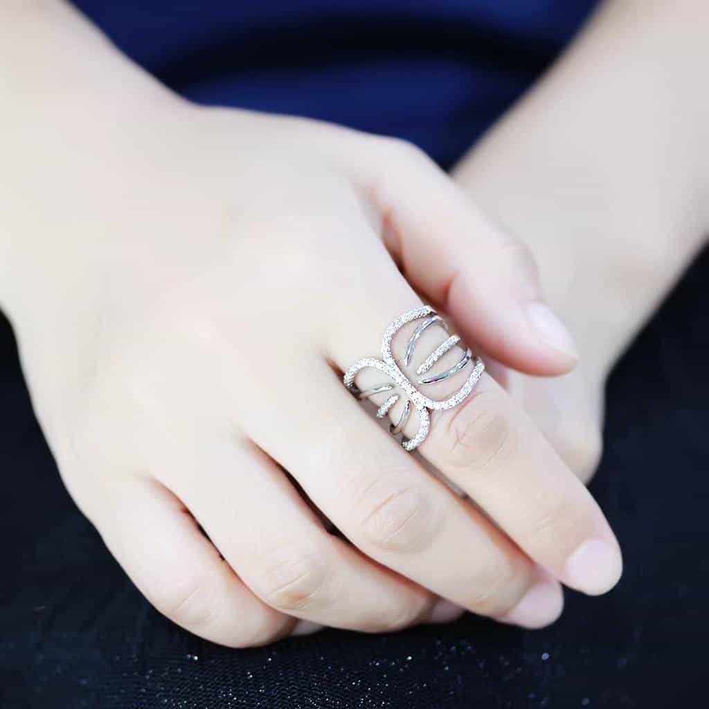 Brass CZ Open Leaf Wing Wide Ring | The Stainless Jewelry view 5