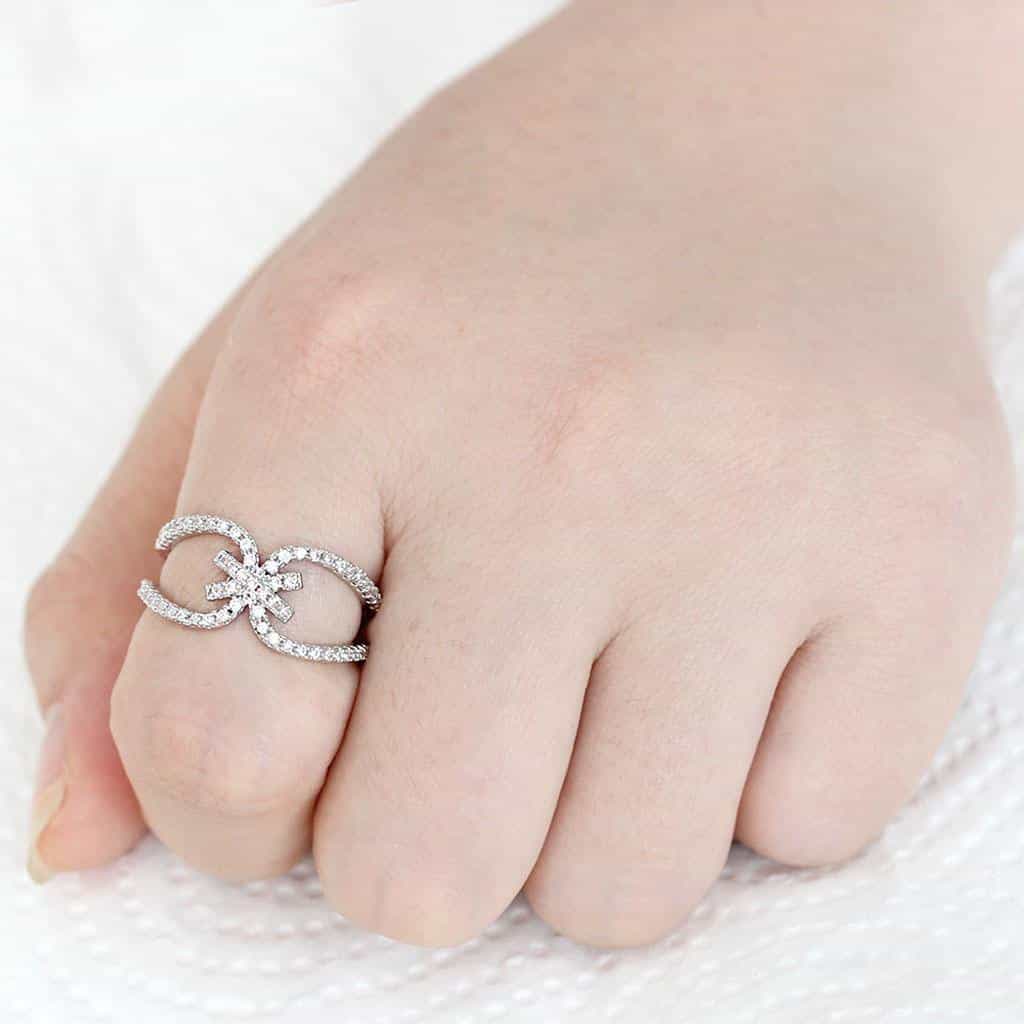 Brass CZ Flower Open Loop Wide Ring | The Stainless Jewelry view 2