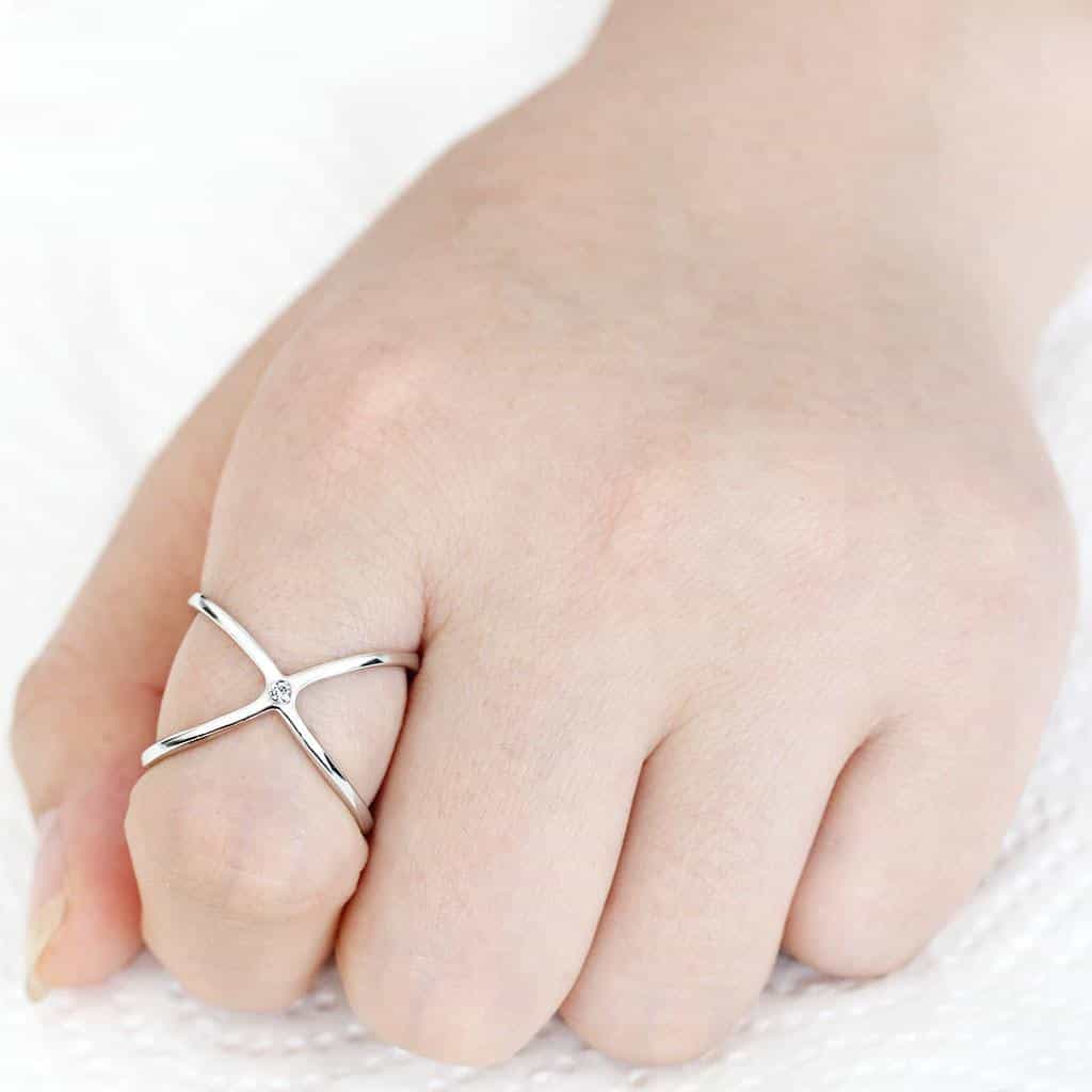 Brass CZ Solitaire X-Cross Open Ring | The Stainless Jewelry view 7