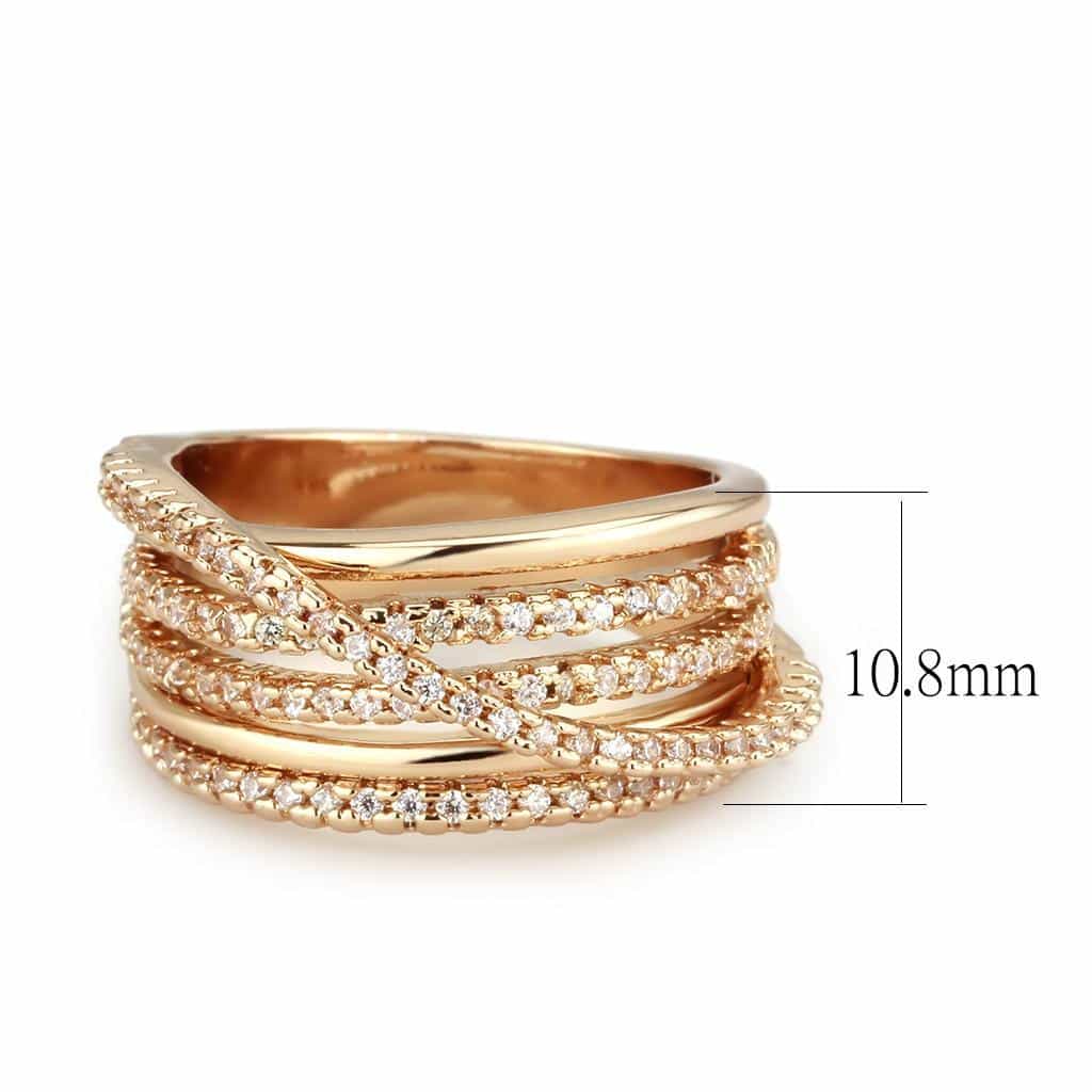 Brass Rose Gold CZ Multi-Row Wave Wide Ring view 2