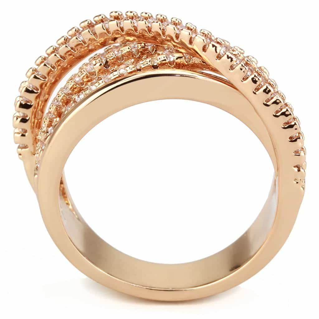 Brass Rose Gold CZ Multi-Row Wave Wide Ring view 3