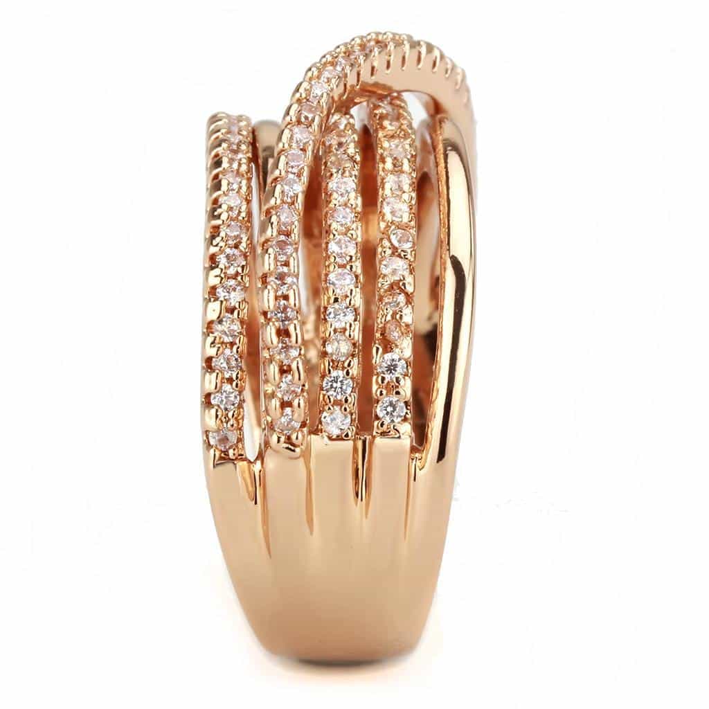 Brass Rose Gold CZ Multi-Row Wave Wide Ring view 5