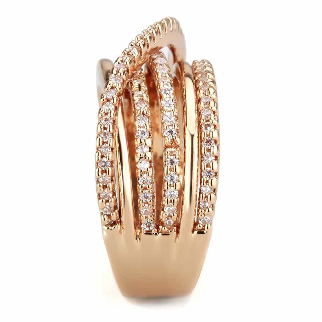 Brass Rose Gold CZ Multi-Row Wave Wide Ring view 4