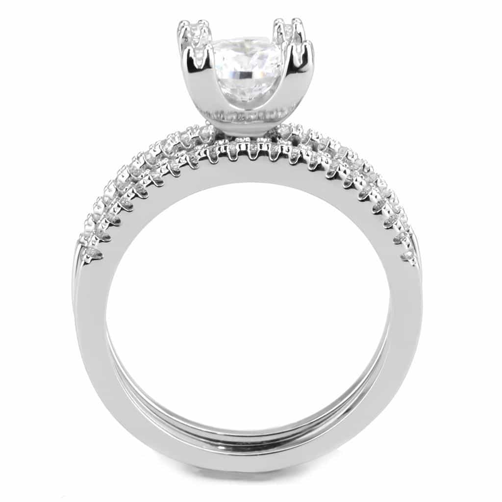 Brass CZ Pear Solitaire Pavé Bridal Ring | The Stainless Jewelry view 3