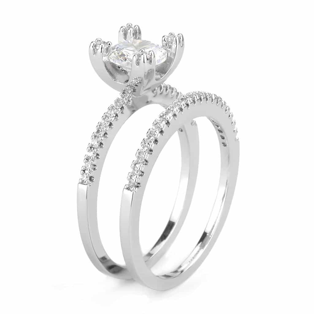 Brass CZ Pear Solitaire Pavé Bridal Ring | The Stainless Jewelry view 9