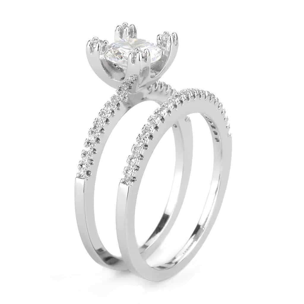 Brass CZ Pear Solitaire Pavé Bridal Ring | The Stainless Jewelry view 4