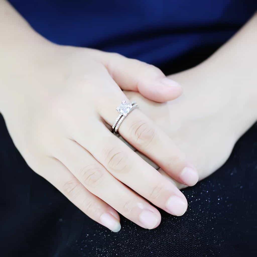 Brass CZ Pear Solitaire Pavé Bridal Ring | The Stainless Jewelry view 10