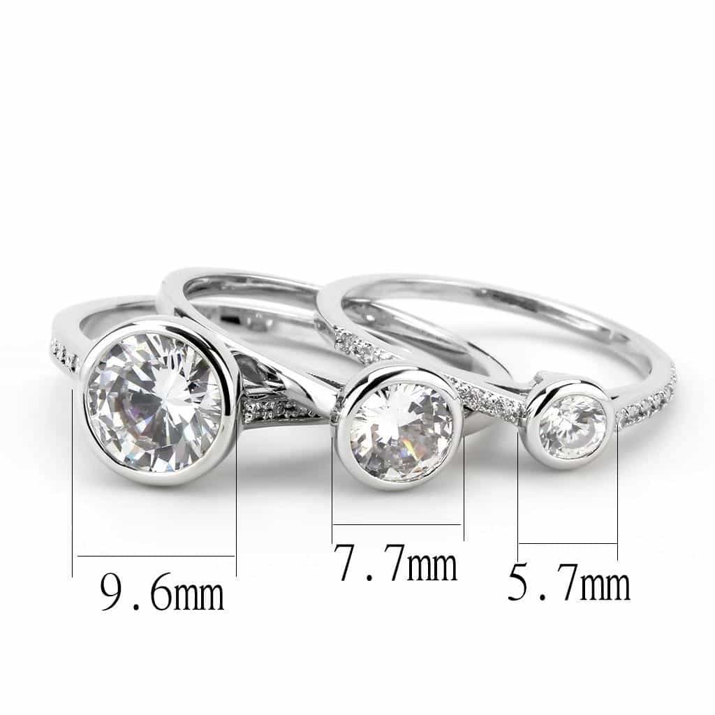 Brass CZ Round Bezel Triple Stack Bridal Ring view 3