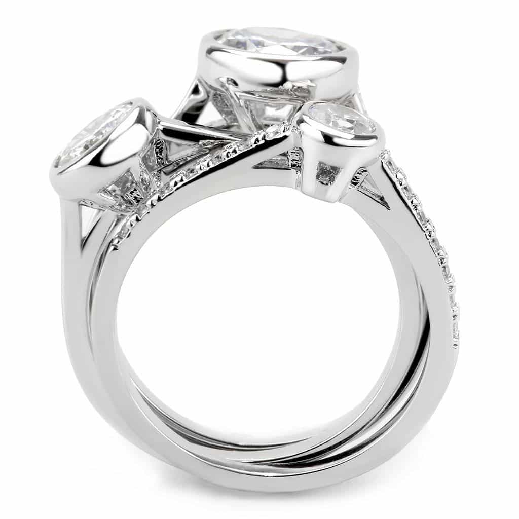 Brass CZ Round Bezel Triple Stack Bridal Ring view 9