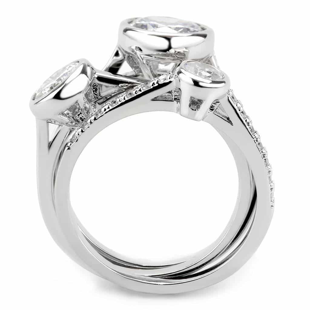 Brass CZ Round Bezel Triple Stack Bridal Ring view 4