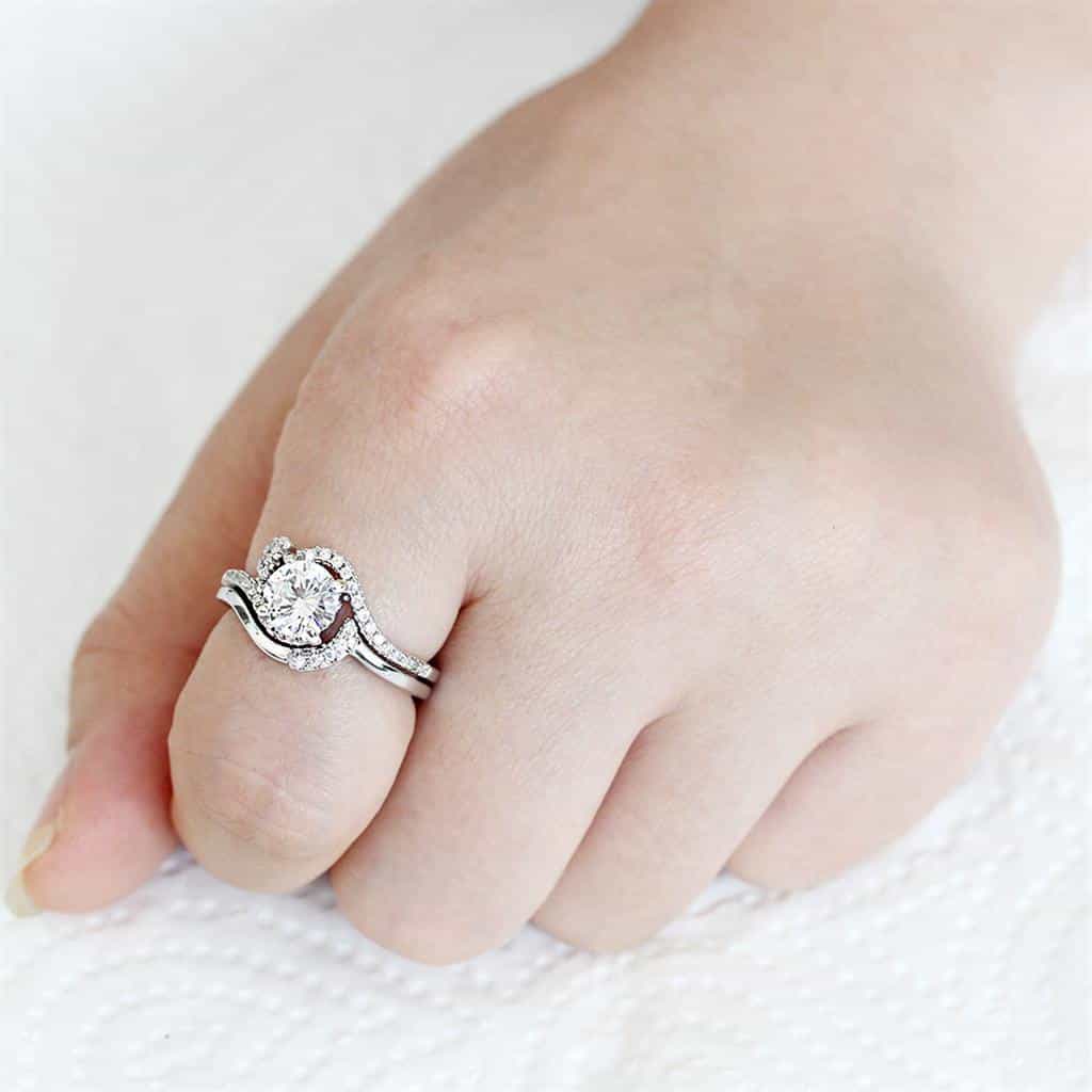 Brass CZ Round Bypass Swirl Pavé Bridal Ring view 7
