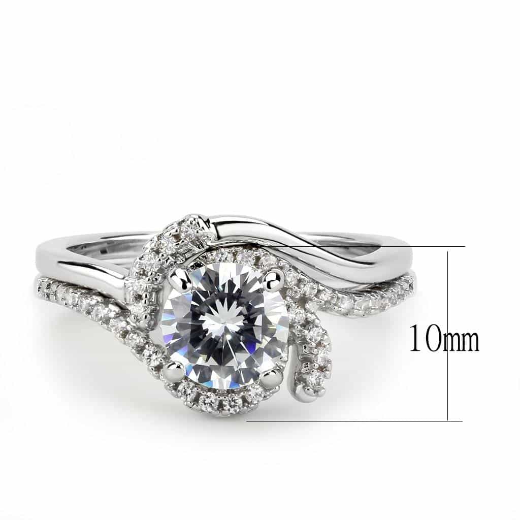 Brass CZ Round Bypass Swirl Pavé Bridal Ring view 8
