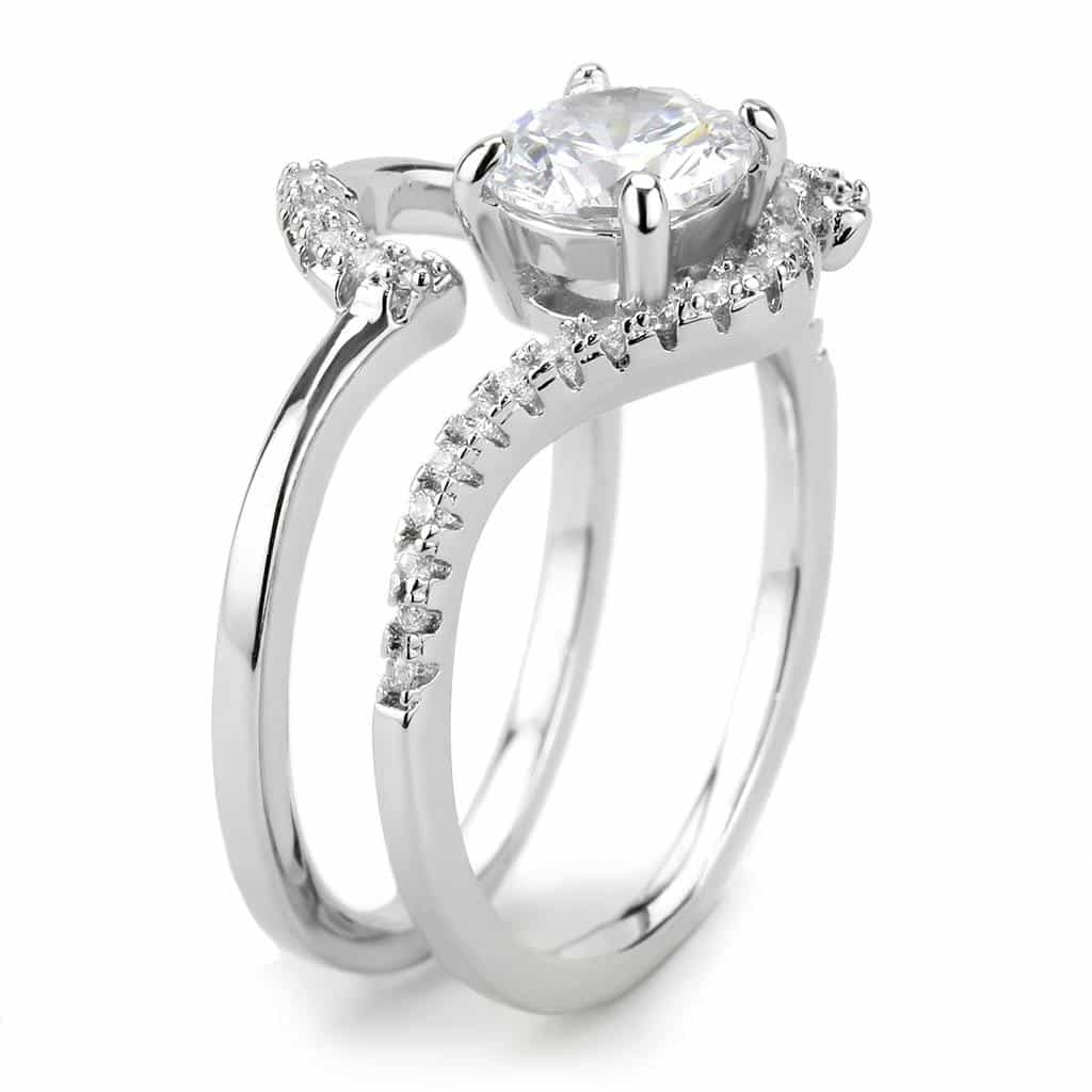 Brass CZ Round Bypass Swirl Pavé Bridal Ring view 10