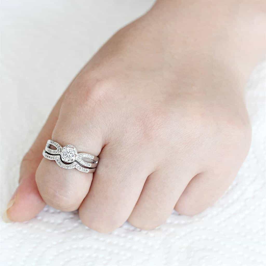 Brass CZ Round Ribbon Bow Pavé Bridal Ring view 7