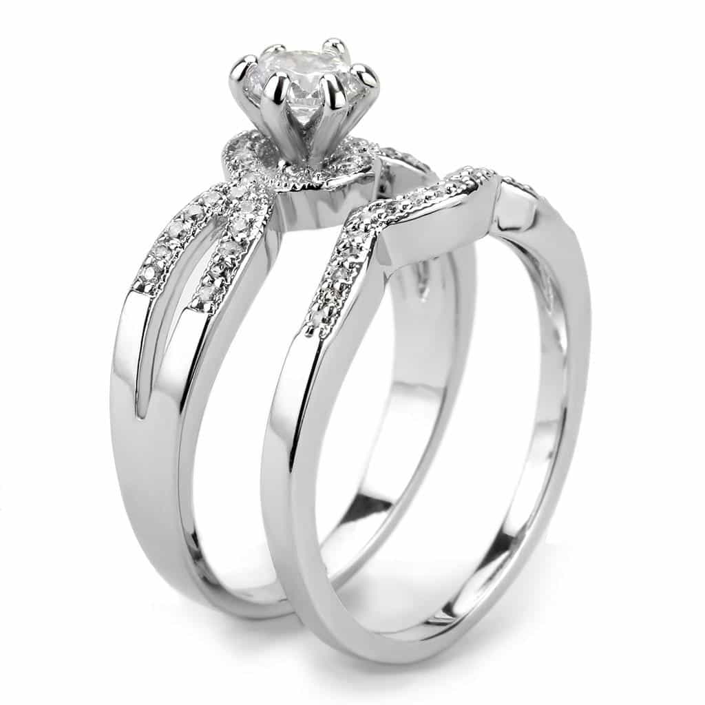 Brass CZ Round Ribbon Bow Pavé Bridal Ring view 5