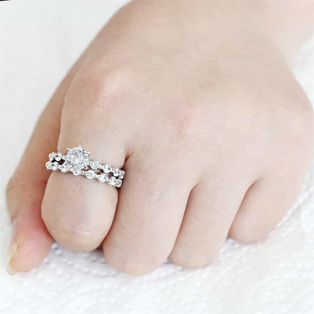 Brass CZ Round Solitaire Cluster Band Bridal Ring view 7
