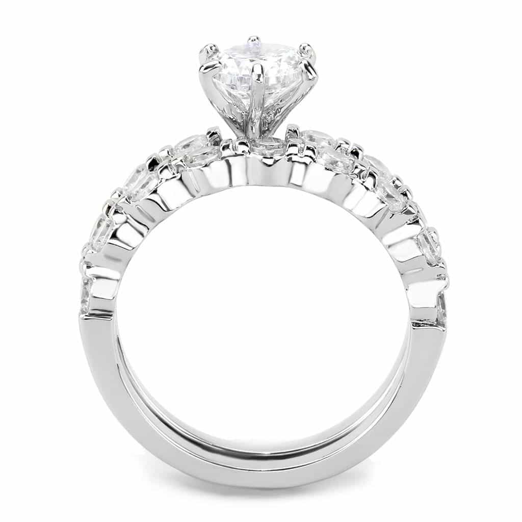 Brass CZ Round Solitaire Cluster Band Bridal Ring view 4