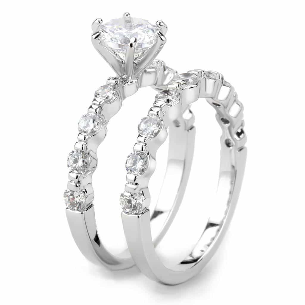 Brass CZ Round Solitaire Cluster Band Bridal Ring view 5