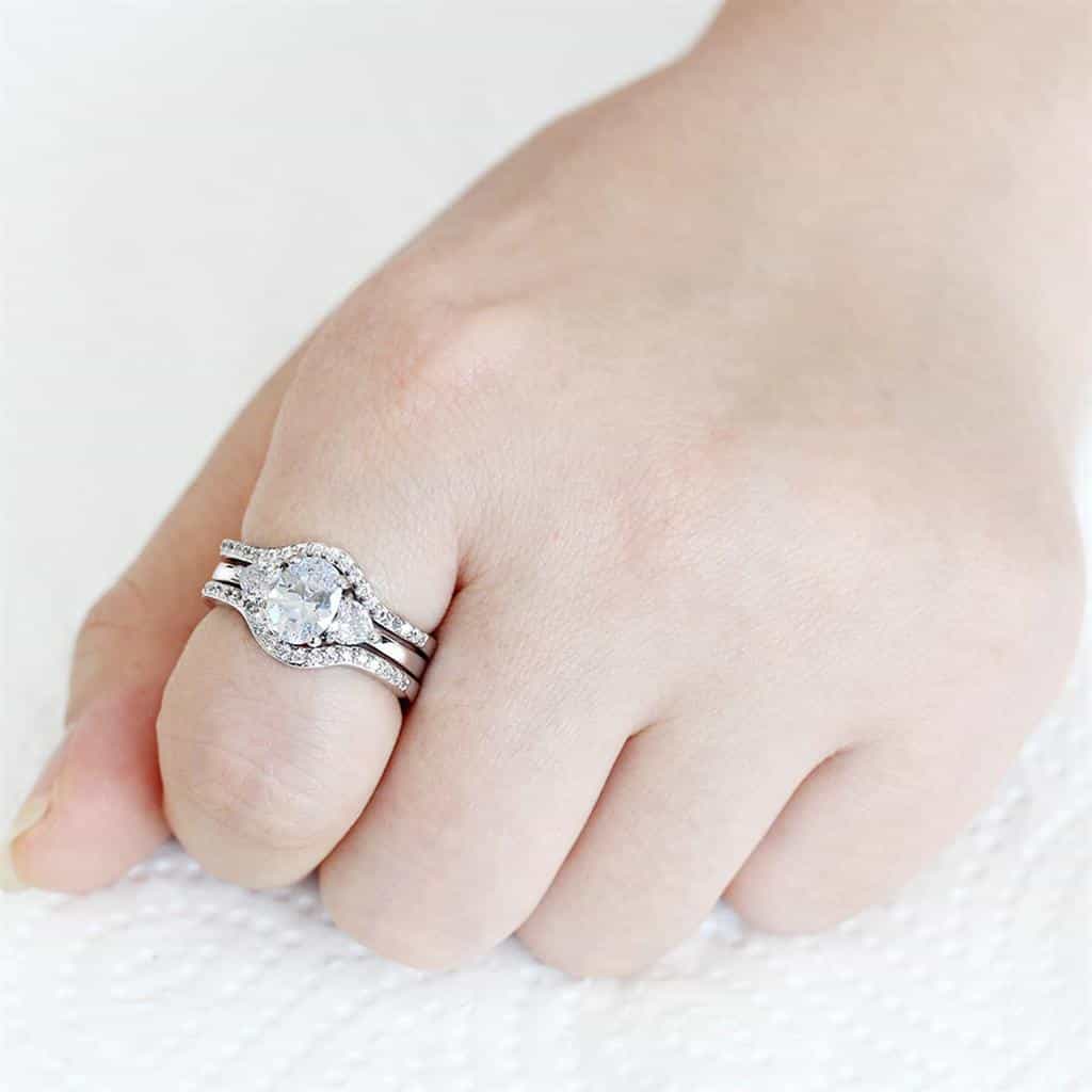 Brass CZ Round Pear Bypass Pavé Bridal Ring view 7
