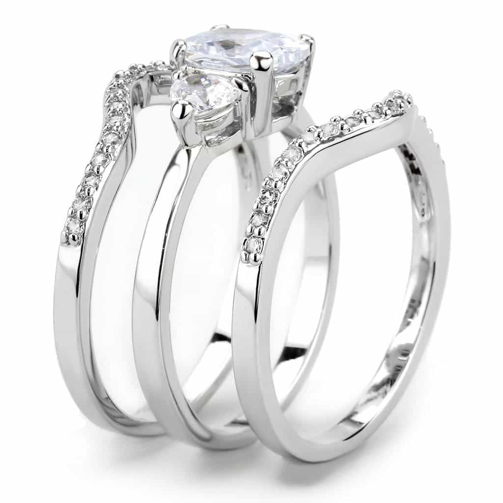 Brass CZ Round Pear Bypass Pavé Bridal Ring view 10