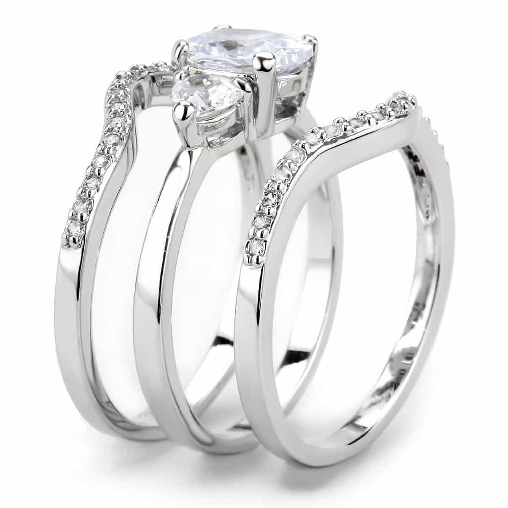 Brass CZ Round Pear Bypass Pavé Bridal Ring view 5