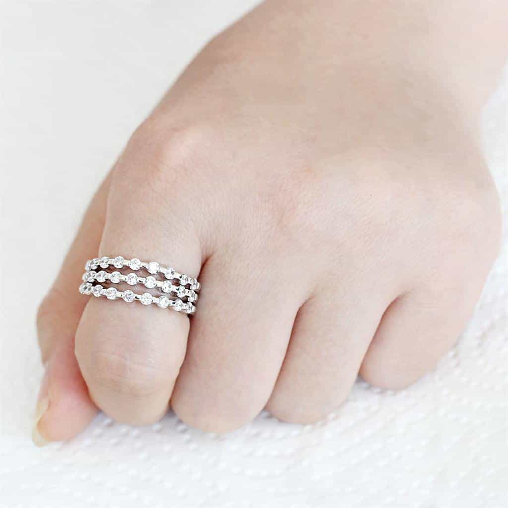 Brass CZ Triple Row Cluster Band Ring | The Stainless Jewelry view 2