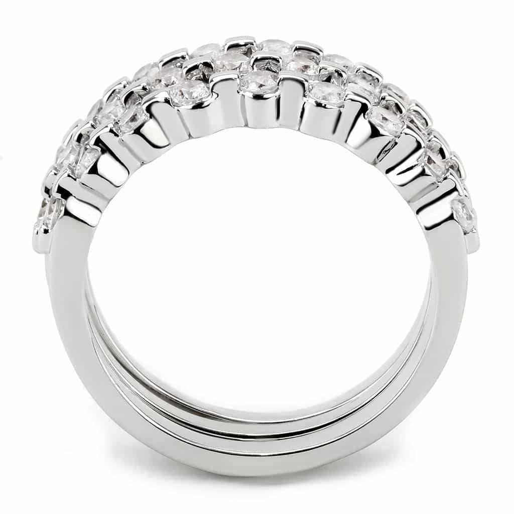 Brass CZ Triple Row Cluster Band Ring | The Stainless Jewelry view 4